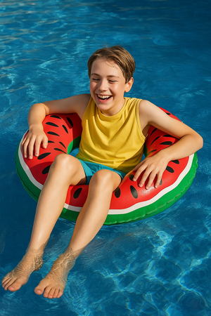 Bouée pastèque dans piscine – été – AquaZenn